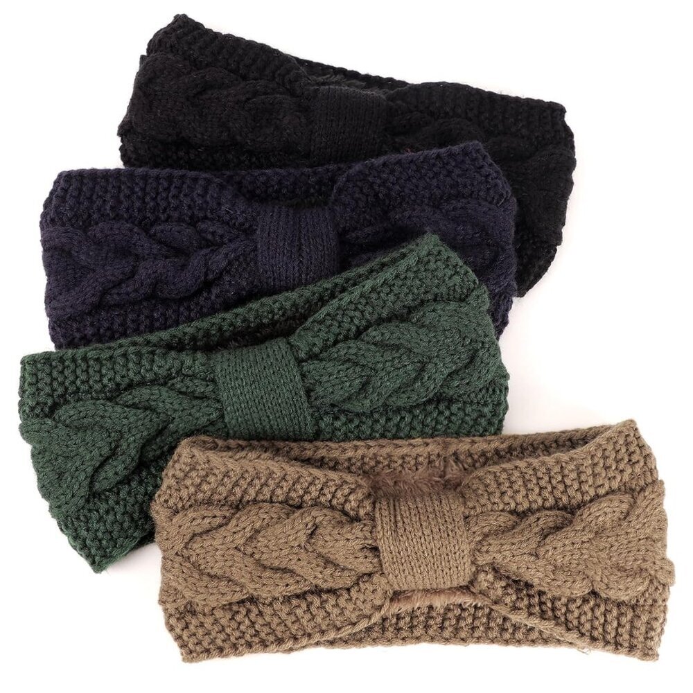4 Pack Twisted Knit Headbands Thick Cable Crochet Turban Ear Warmer Knotted Head